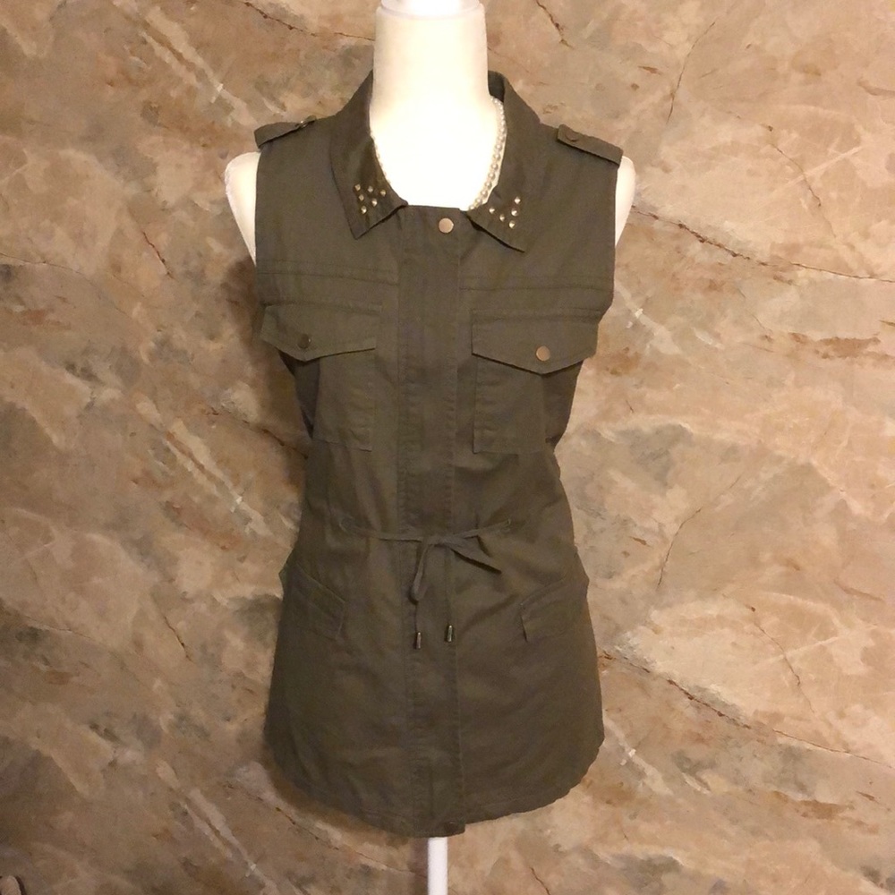 Army green with gold accents vest.